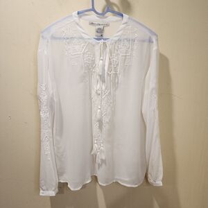 American Rag White Embroidered Long Sleeves  Blouse Size M
